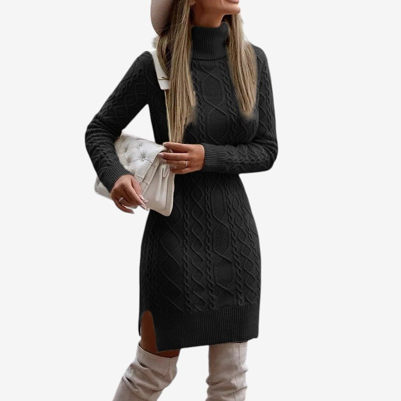 Karen – Langermet strikket kjole med rund hals