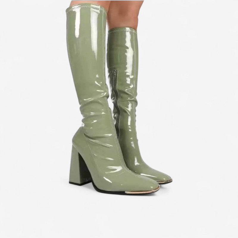 Erica - Kne-høye Støvler med Sideglidelås og Høye Hæler