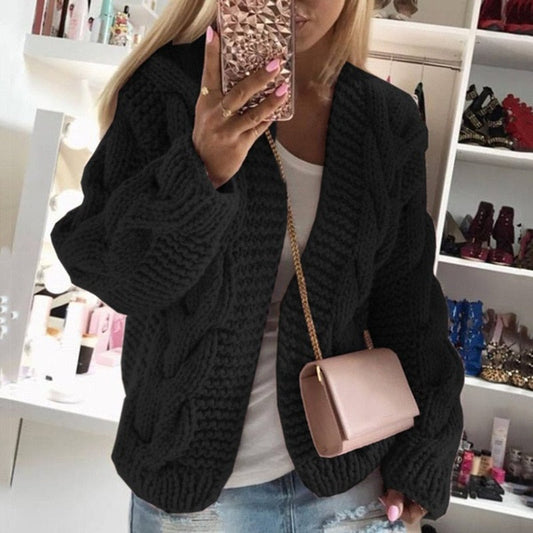 Stella - Chunky cardigan med åpen front og kabel mønster