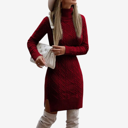 Karen – Langermet strikket kjole med rund hals