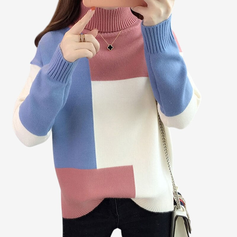 Livia – Langermet Høyhalset Genser med Ribbedetaljer