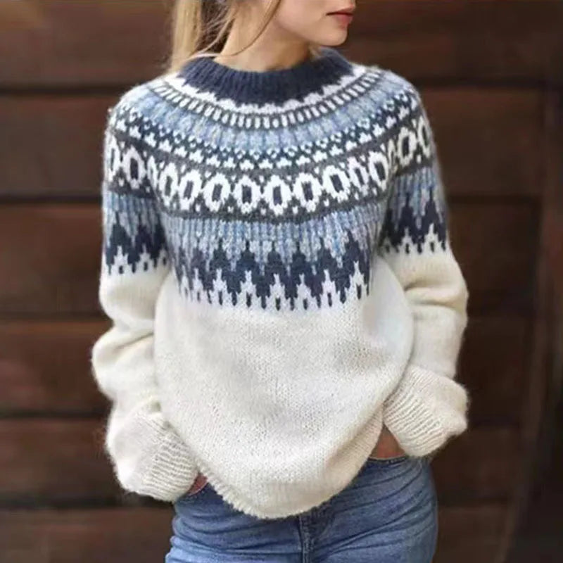 Lena - Genser med vintagemønster og rund hals