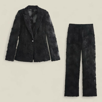 Isabelle - Stilige bukser med høy midje og elegant perlejakke