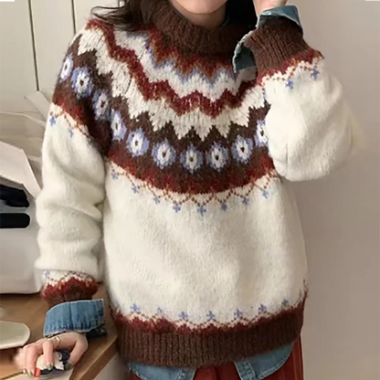 Lena - Genser med vintagemønster og rund hals