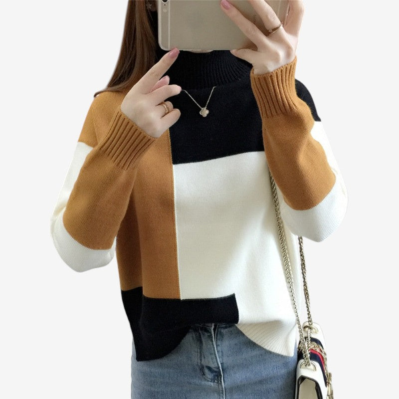 Livia – Langermet Høyhalset Genser med Ribbedetaljer