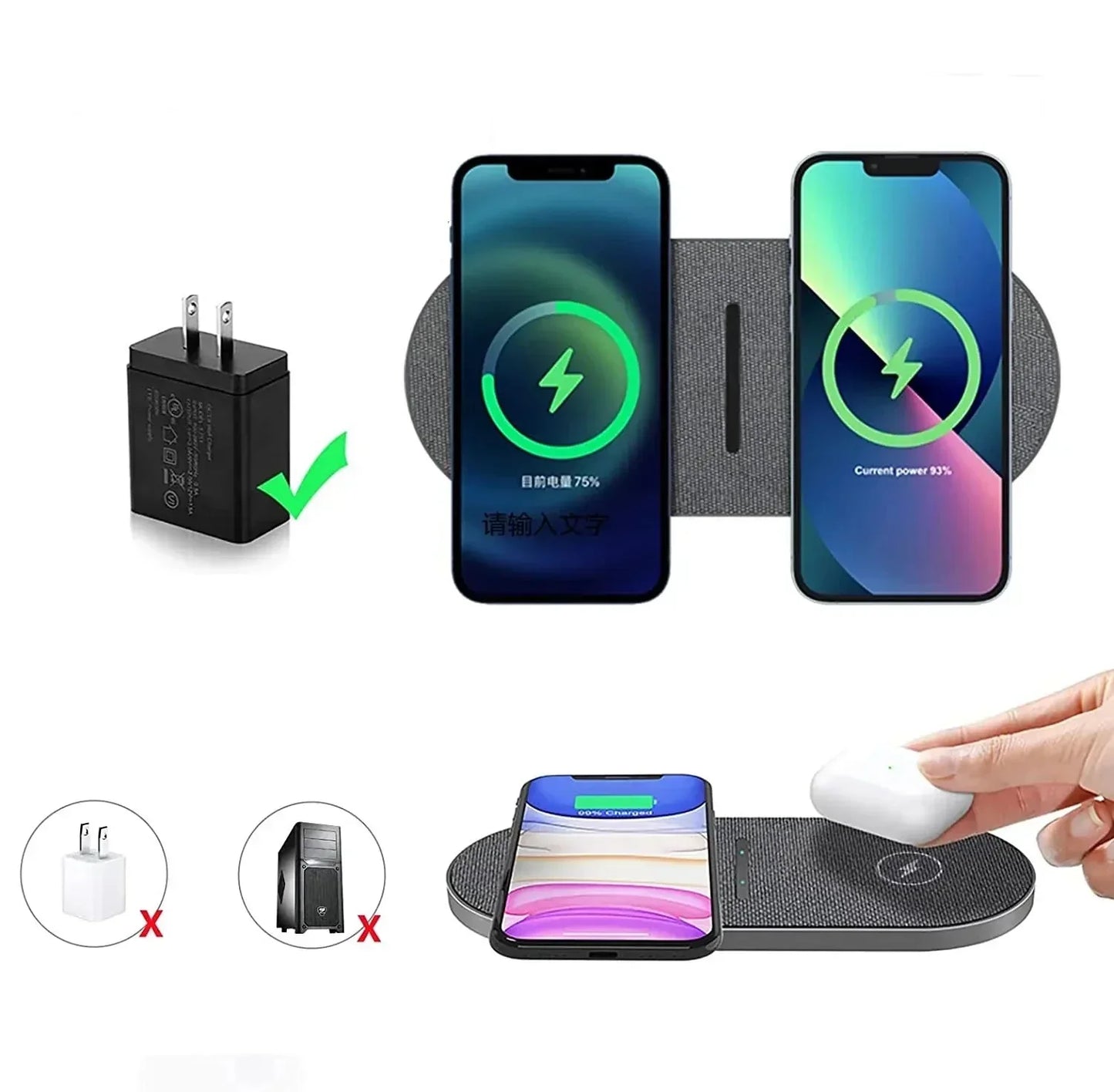 PowerDock - Dobbel trådløs ladestasjon med 40W hurtiglading og LED-indikator