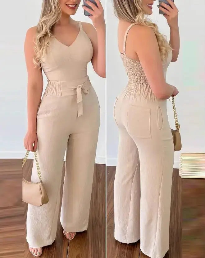 Ruby - Jumpsuit med vidde ben med smocked midje