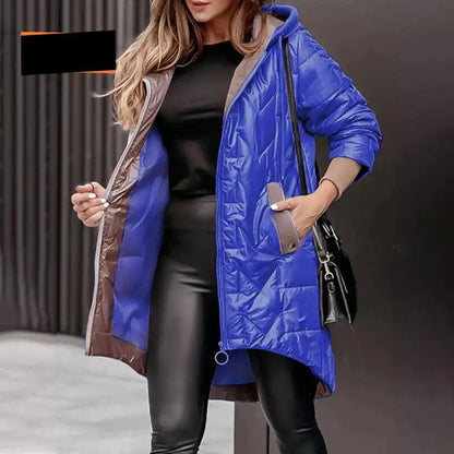 Lena - Elegant Langermet Kåpe med Glidelås, Hette og Praktiske Lommer