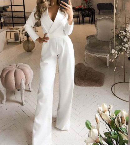 Samantha - Jumpsuit med V-hals og bukser med vidde ben