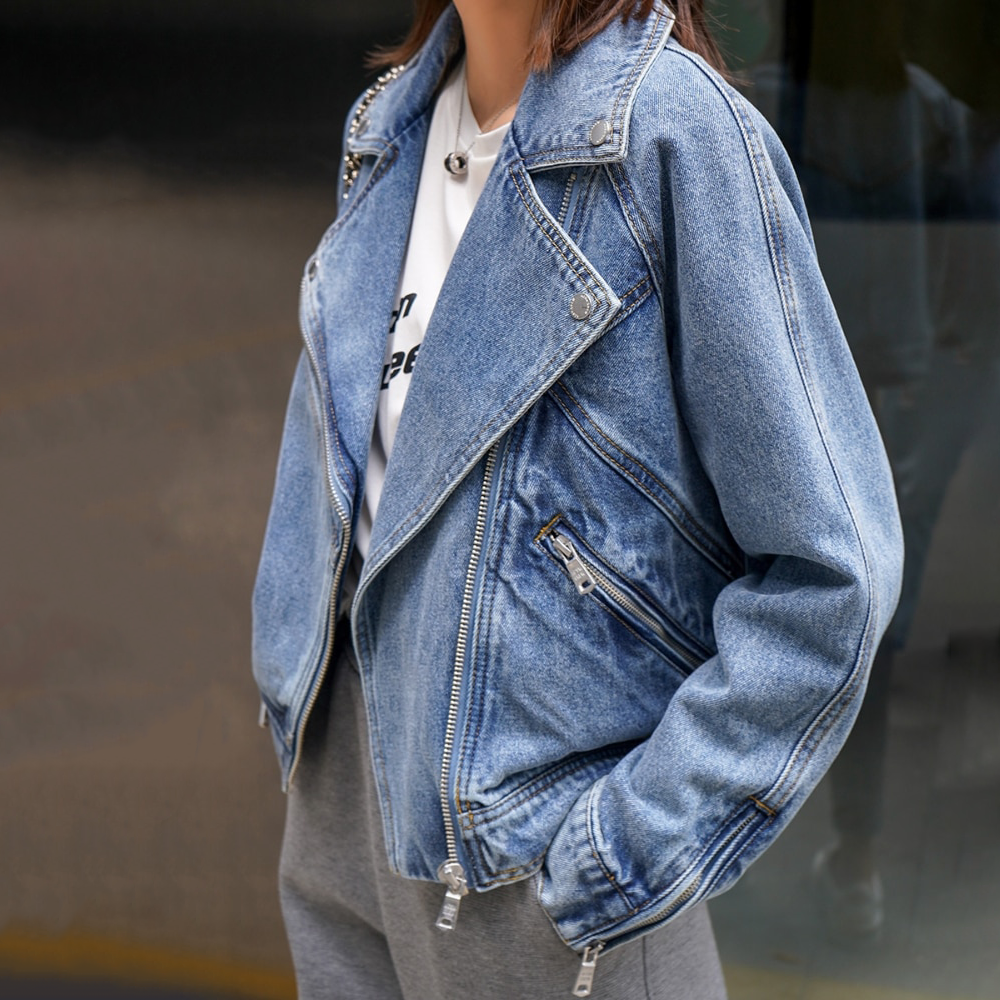 Leah - Stilig Vintage Vaskede Jeansjakke med Feminin og Elegant Design
