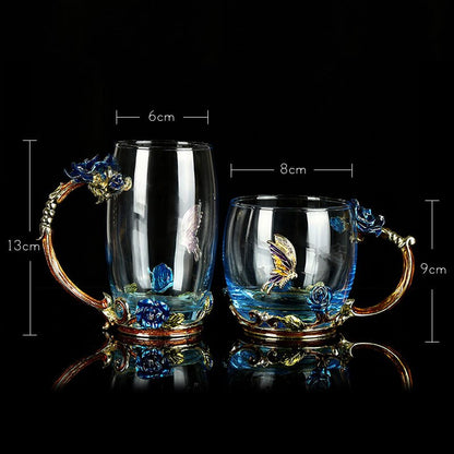 CrystalRose - Luksuriøst blå rose krystall krus med matchende skje