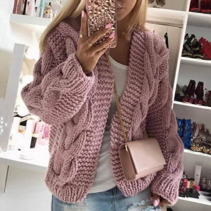 Stella - Chunky cardigan med åpen front og kabel mønster