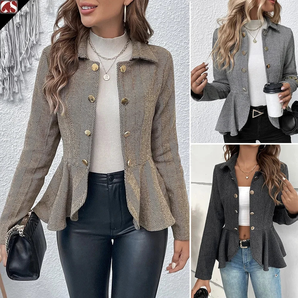 Victoria - Peplumjakke med houndstooth-mønster og knappefront