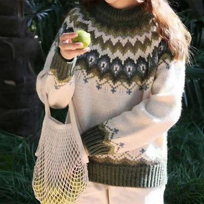 Lena - Genser med vintagemønster og rund hals