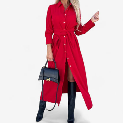 Hedda - Skjortekjole med Lange Ermer Livbelte og Knapplukking