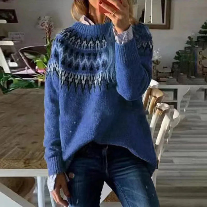 Lena - Genser med vintagemønster og rund hals