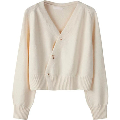 Freya - Elegant V hals Kasjmirgenser med Lange Ermer og Skjeve Knapper for Varm Komfort