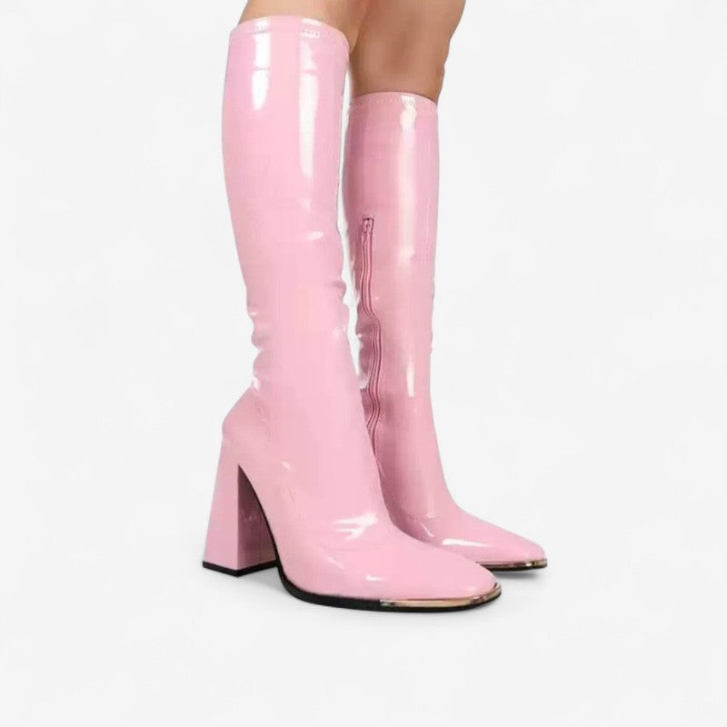 Erica - Kne-høye Støvler med Sideglidelås og Høye Hæler