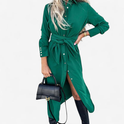 Hedda - Skjortekjole med Lange Ermer Livbelte og Knapplukking