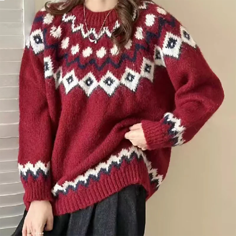 Lena - Genser med vintagemønster og rund hals