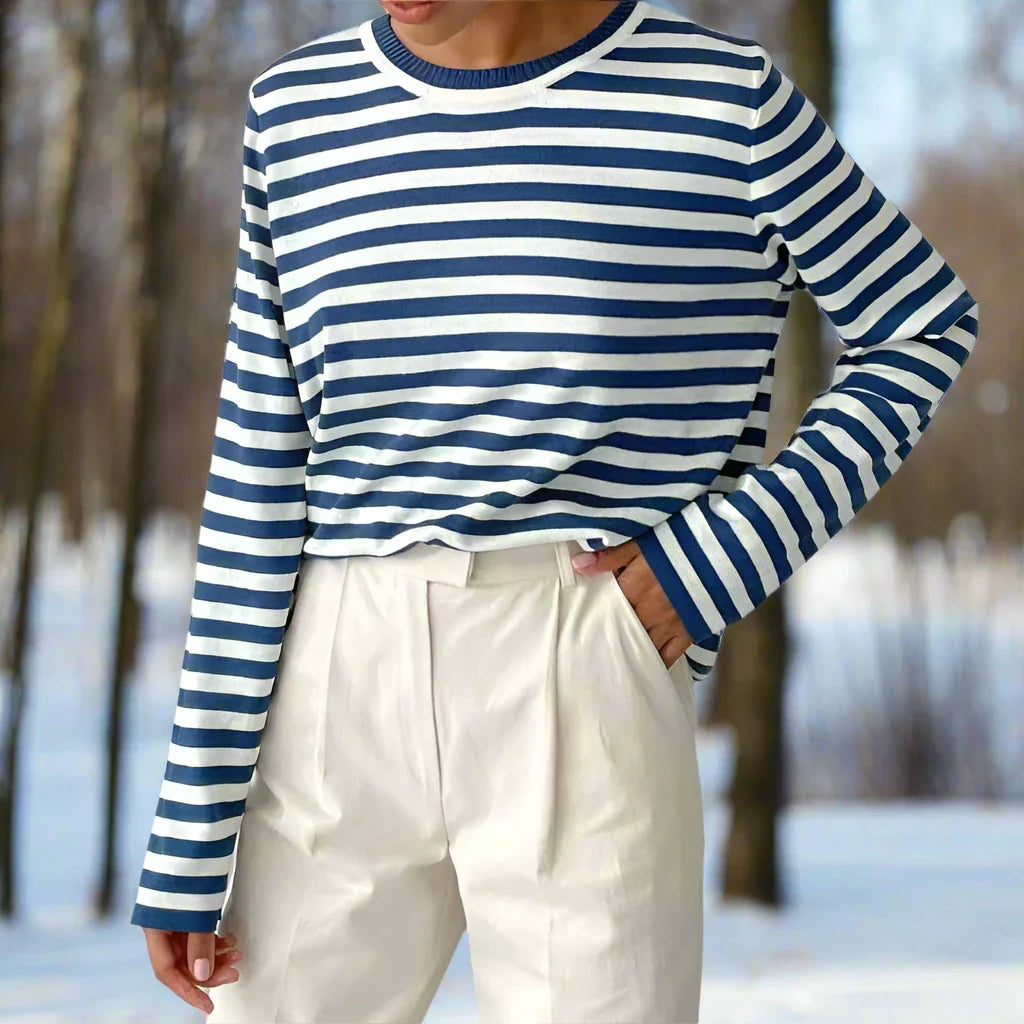 Olivia - Stripete sweatshirt med rund hals og lange ermer
