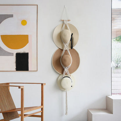 HatNest - Dekorativ, håndlaget hattehylle i lin til oppheng på veggen