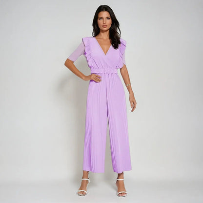 Lily - Stilig plissert jumpsuit med volangermer