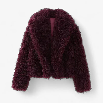 Nathalie – Fuskepelsfrakk med Lange Ermer og Løs Passform