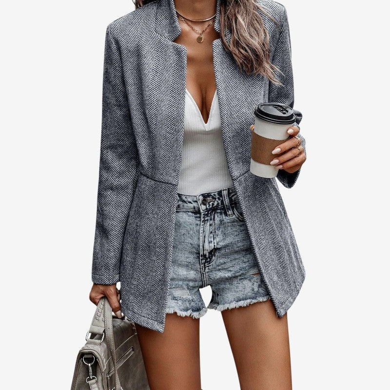 Cathrine - Lange ermer jakke med åpen front og lomme detaljer