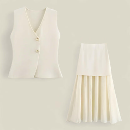 Sophia - Elegant todelt sett med strikket cardigan og plissert midiskjørt