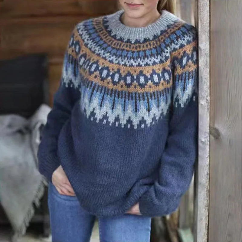 Lena - Genser med vintagemønster og rund hals