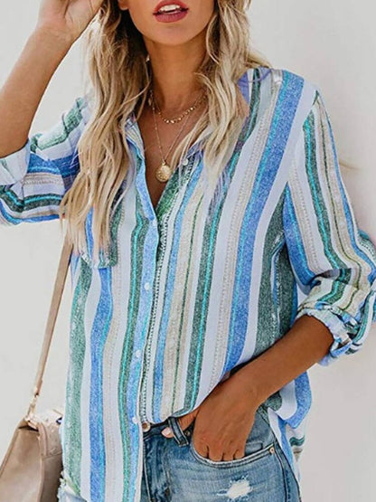 Sophia - Stripete bluse med justerbar mansjett og knapper