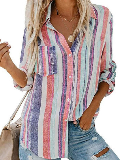 Sophia - Stripete bluse med justerbar mansjett og knapper