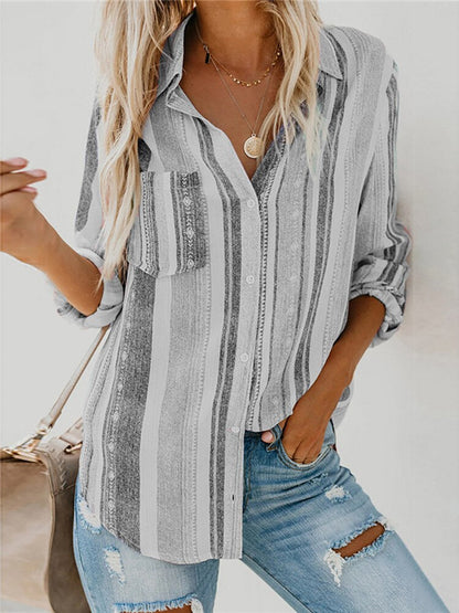 Sophia - Stripete bluse med justerbar mansjett og knapper