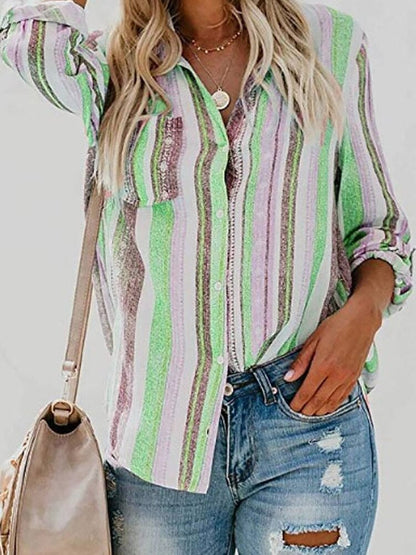 Sophia - Stripete bluse med justerbar mansjett og knapper