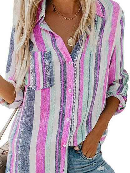 Sophia - Stripete bluse med justerbar mansjett og knapper