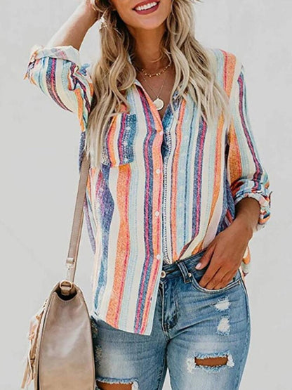 Sophia - Stripete bluse med justerbar mansjett og knapper