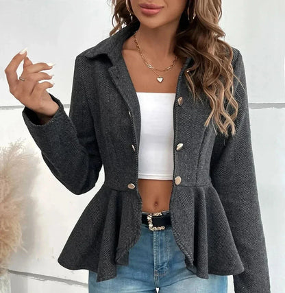 Victoria - Peplumjakke med houndstooth-mønster og knappefront