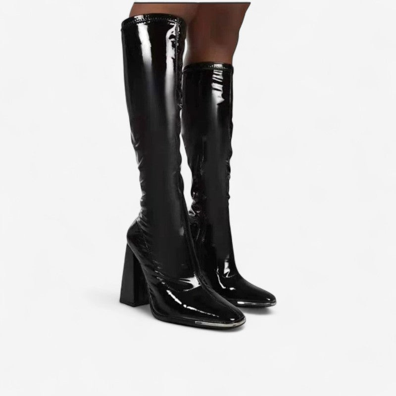 Erica - Kne-høye Støvler med Sideglidelås og Høye Hæler
