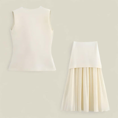 Sophia - Elegant todelt sett med strikket cardigan og plissert midiskjørt