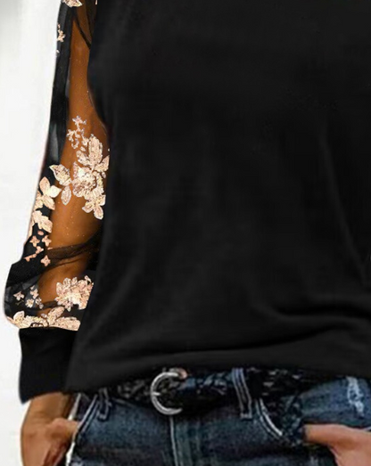 Luna - Raffinert Blomsterbluse med Delikate Ermedetaljer