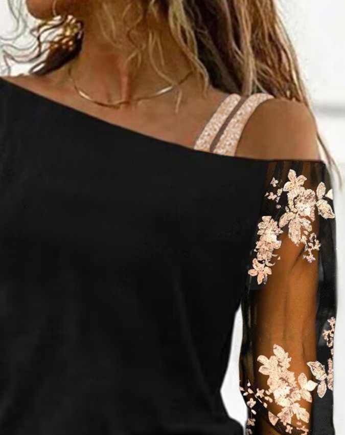 Luna - Raffinert Blomsterbluse med Delikate Ermedetaljer