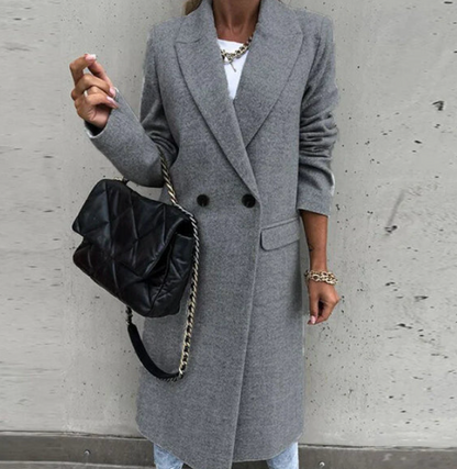 Aveline - Uformell langermet ullfrakk med revers og knapper