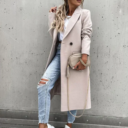 Aveline - Uformell langermet ullfrakk med revers og knapper