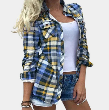 Clara - Rutete skjorte med opprullbare ermer og brystlommer