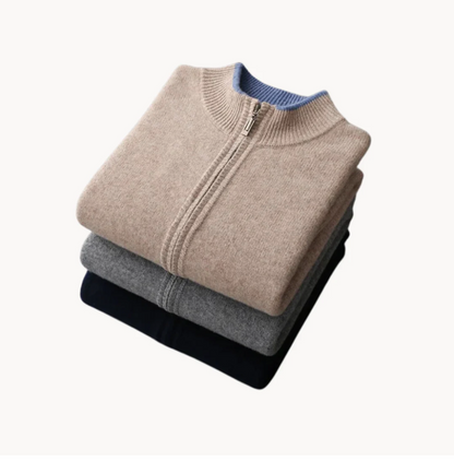 Dennis - Langermet ullgenser med ribbestrikket krage og glidelås