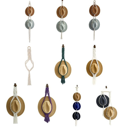 HatNest - Dekorativ, håndlaget hattehylle i lin til oppheng på veggen