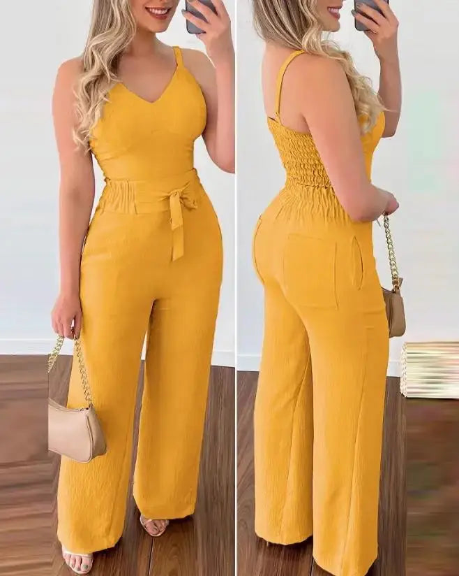 Ruby - Jumpsuit med vidde ben med smocked midje