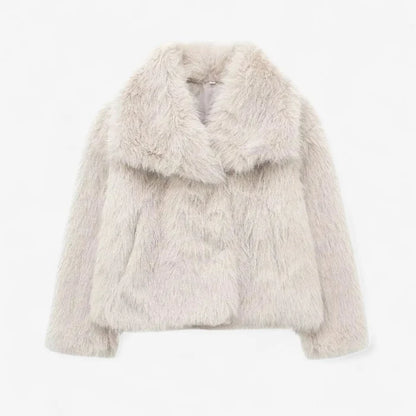 Nathalie – Fuskepelsfrakk med Lange Ermer og Løs Passform