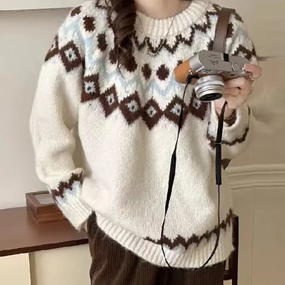 Lena - Genser med vintagemønster og rund hals